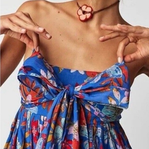 Free People Blue Floral Strapless Mini Dress - Picture 3 of 12